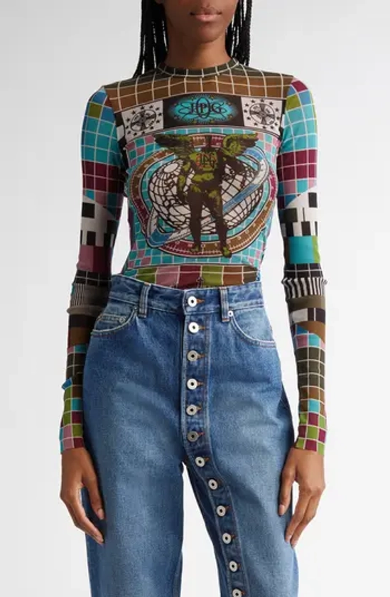 Jean Paul Gaultier Geo Print Long Sleeve Mesh Top | Nordstrom