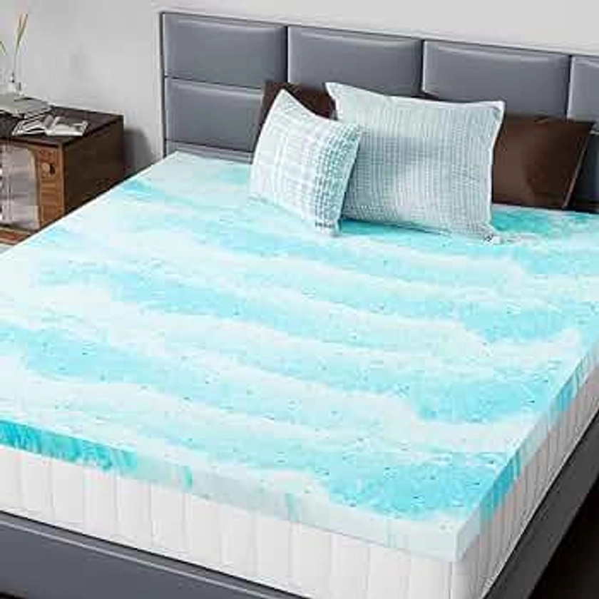DUMOS Memory Foam Mattress Topper Full, 2 Inch Thick Gel Infused Bed Toppers for Full Size Bed, Soft Mattress Pads for Sleeper Sofa, RV, Camper, CertiPUR-US Certified, Blue