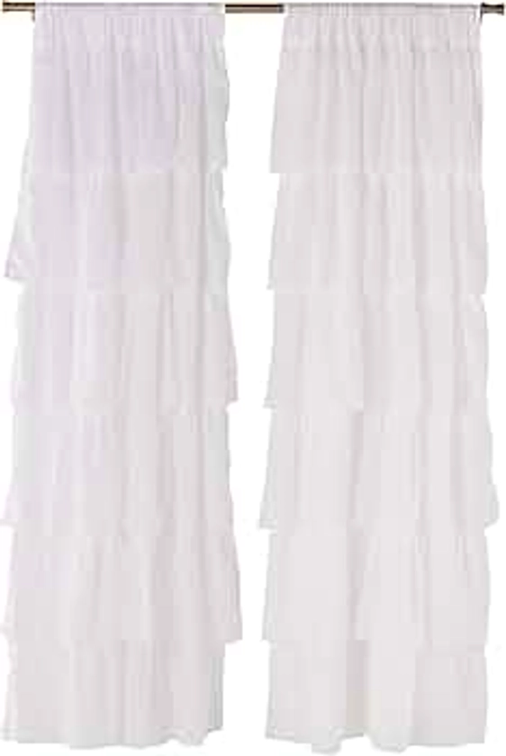 Dainty Home Pleated Layer Curtains for Living Room and Bedroom White 84" x 40" Set of 2 Rod Pocket Header Curtains Long Curtain Panel Window Curtains