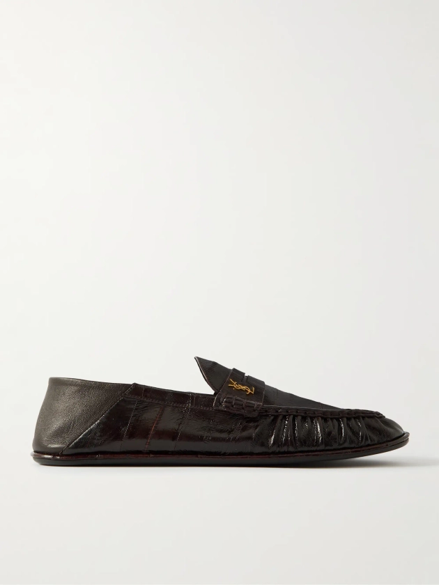 SAINT LAURENT Logo-Embellished Collapsible-Heel Leather Penny Loafers