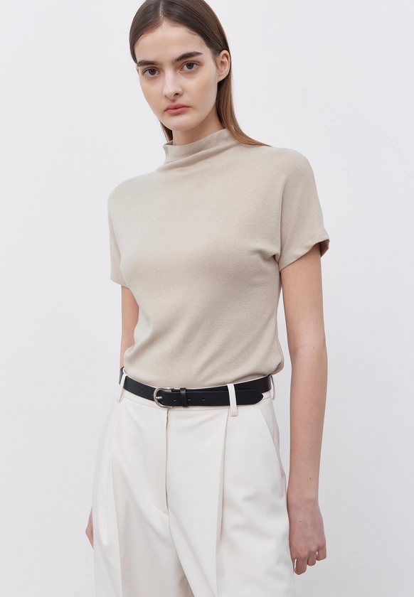 TURTLE NECK HALF SLEEVE T-SHIRTS - BEIGE