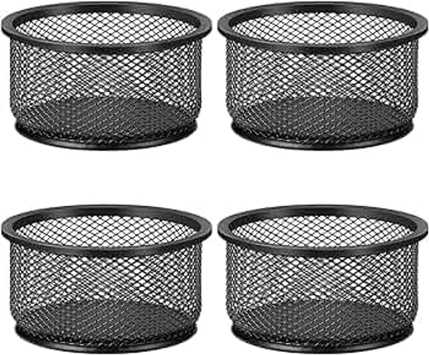 MaxGear Paper Clip Holder, Stackable Paper Clip Holder for Desk, 4 Pack Metal Mesh PaperClip Holders with Non-Slip EVA Pad, Paper Clip Organizer for Desk Office Binder Clip Holder, Black