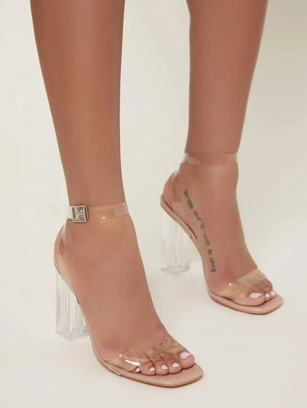 SHEIN SXY Fashion Clear Sandals For Women, Clear Chunky Heeled Ankle Strap Sandals | SHEIN UK