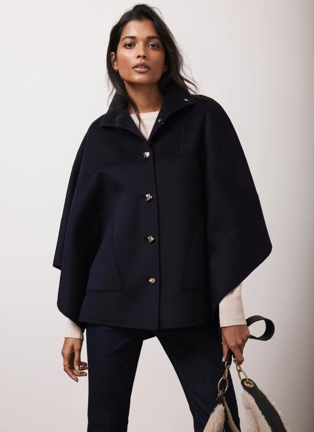 Navy Wool Blend Cape