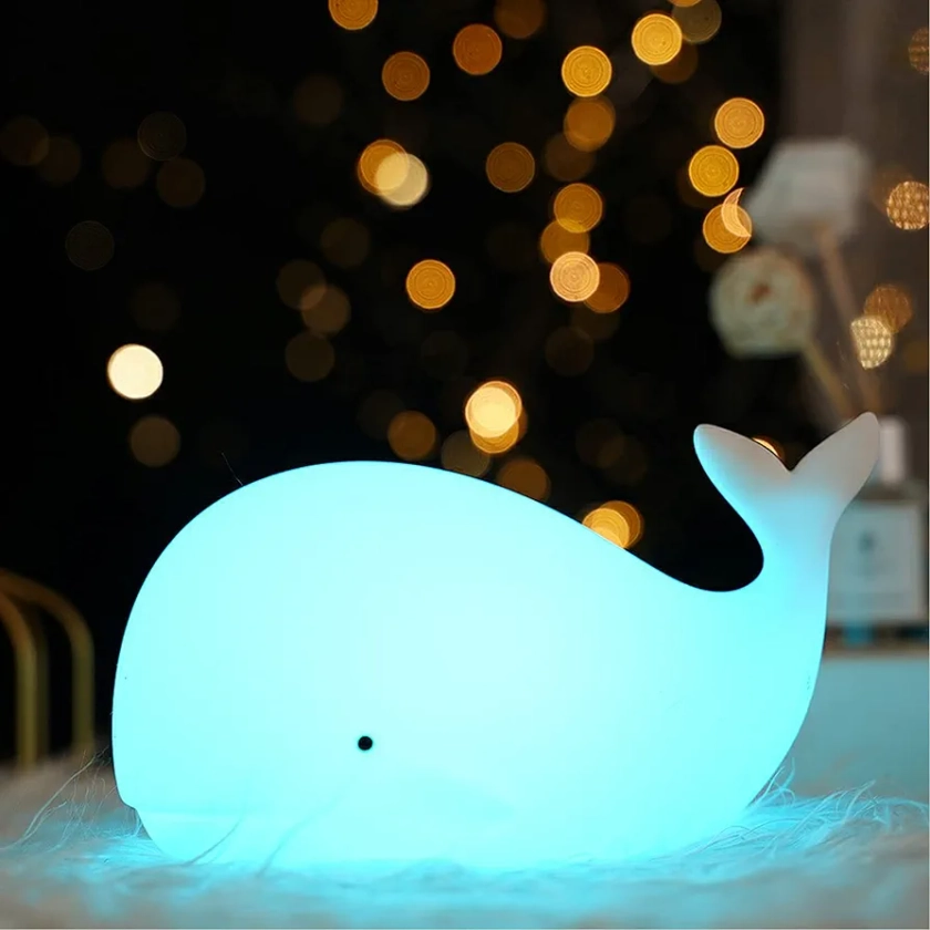 TriPro Whale Silicone Nursery Night Light Beach Room Decor Desk Lamp Toys,Bedroom Decorations Gifts for Toddlers,Girls And Boys ,Baby,Kids,Teens''