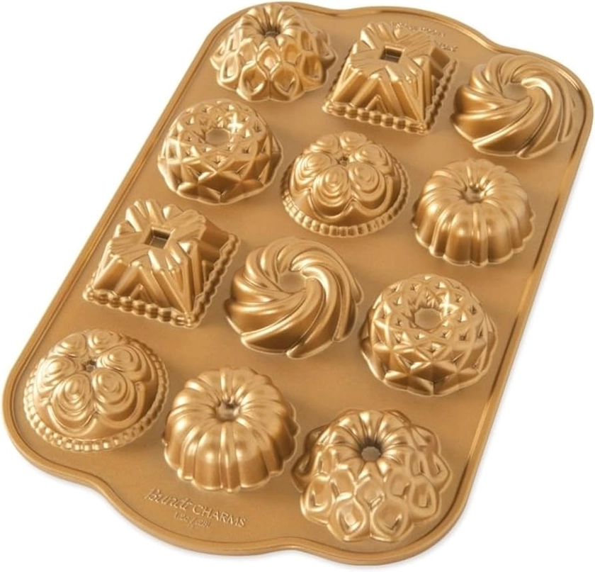 Nordic Ware Bundt Charms Pan, 3D Cast Aluminium Bundt Tin, Bundt Cake Tin with Geometric Pattern, Cake Mould Colour: Gold : Amazon.co.uk: Home & Kitchen