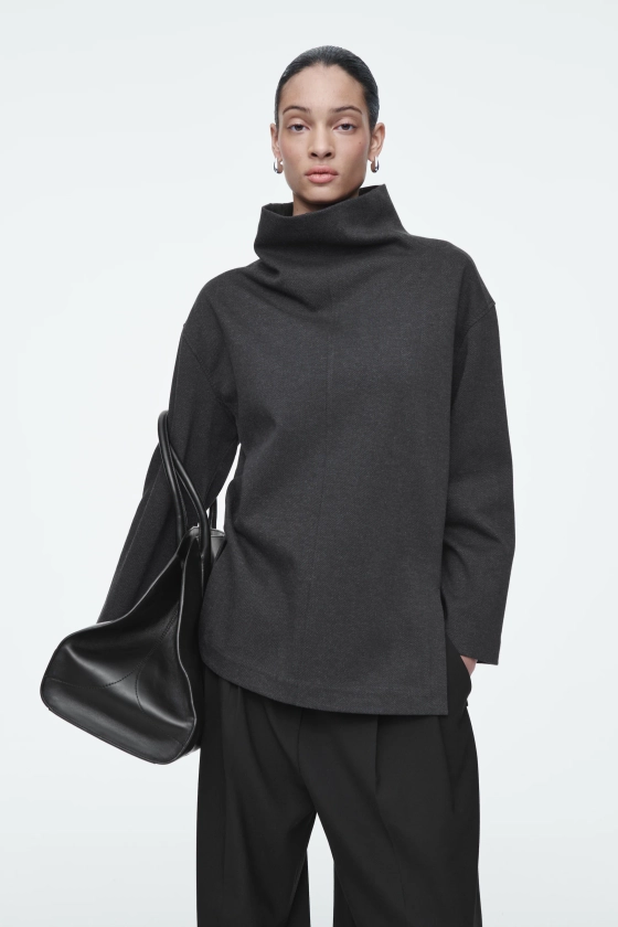 OVERSIZED HERRINGBONE FUNNEL-NECK TOP - Turtleneck - Lange mouwen - CHARCOAL / HERRINGBONE - DAMES | H&M NL