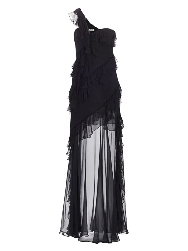 Shop Amur Harlow One-Shoulder Ruffle & Sheer Gown | Saks Fifth Avenue