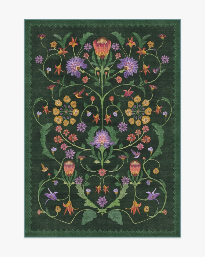 Iris Apfel Protea Forest Green Rug | Ruggable