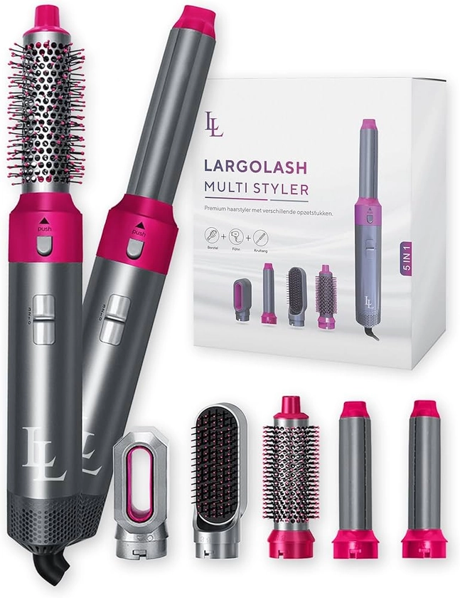 Largolash Brosse Soufflante Sèche-Cheveux 5 en 1 - Lisseur Cheveux, Brosse Cheveux, Boucleur à Cheveux, Brosse Chauffante, Pour un Brushing Professionnel, Adapté à Tous les Types de Cheveux (Rosa)