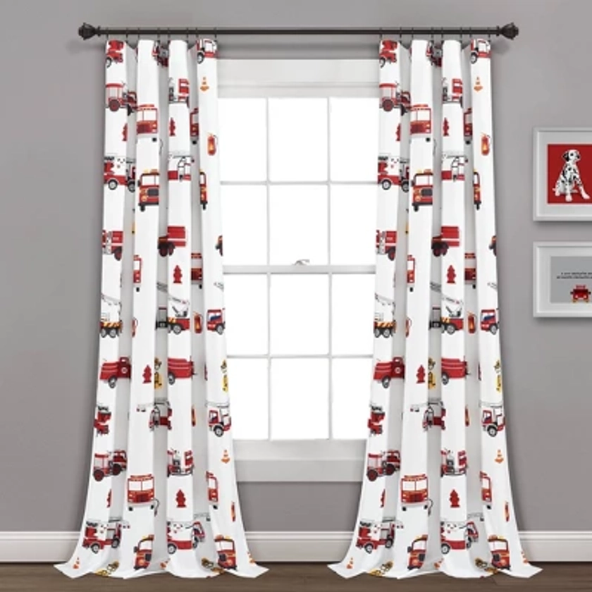 52"x84" Kids' Fire Truck Window Curtain Panels Set White/Red - Lush Décor