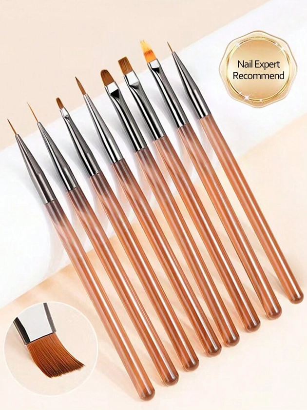 8pcs Brown Nail Art Brushes Kit, Including Gel Liner, Dotting, Detail Painting Brushes, Full Set Of Professional Nail Art Tools