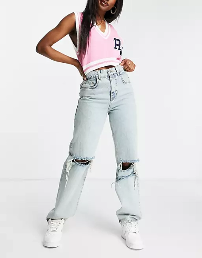 Reclaimed Vintage Inspired 90s dad jeans with extreme rips in antique wash | ASOS