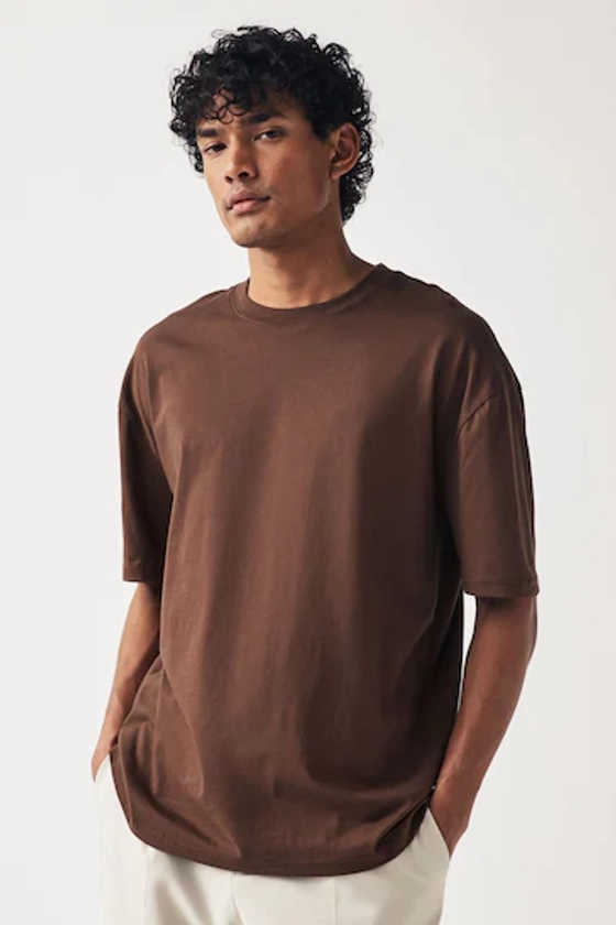 Brown Mid Chocolate Relaxed Essential Crew Neck T-Shirt