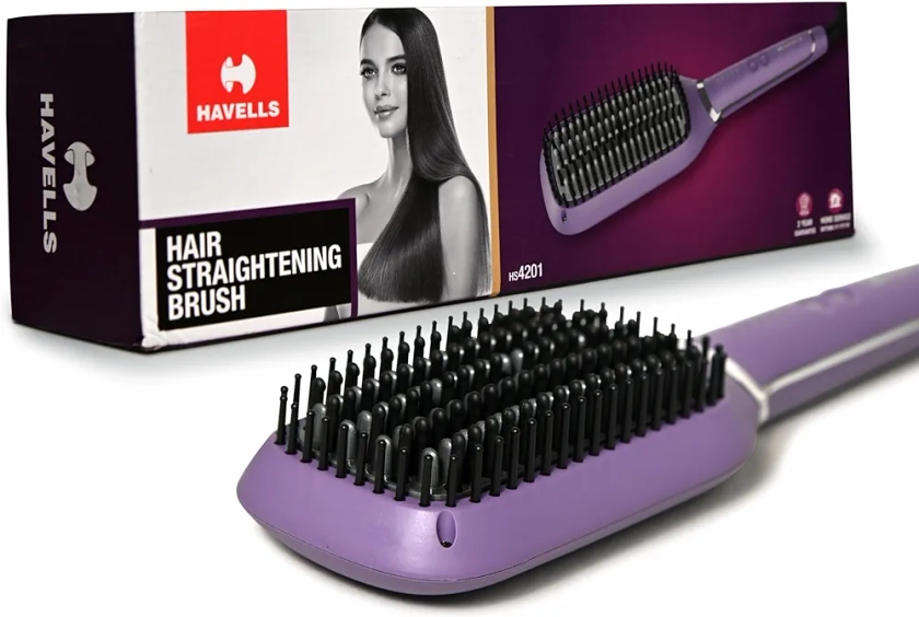 Havells Keratin Infused Hair Straightener Brush with Temperature Control for all hair types | 50W | 2 Years Guarantee | Stunning Purple | HS4201 : Amazon.in: Beauty