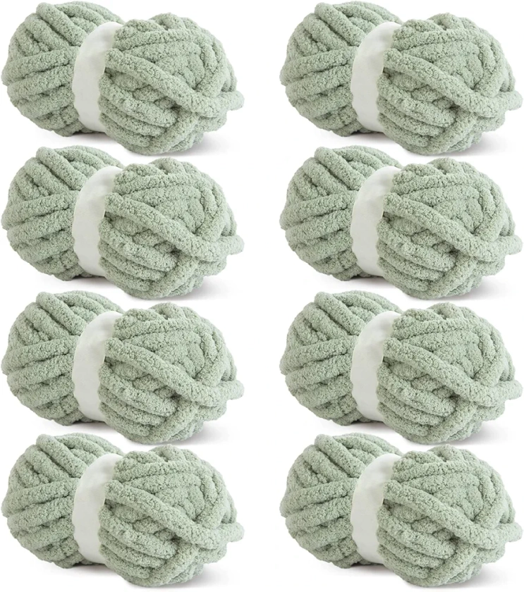 Amazon.com: HOMBYS Sage Green Chunky Chenille Yarn for Crocheting, Bulky Thick Fluffy Yarn for Knitting,Super Bulky Chunky Yarn for Hand Knitting Blanket, Soft Plush Yarn, 8 Jumbo Pack (27 yds,8 oz Each Skein)