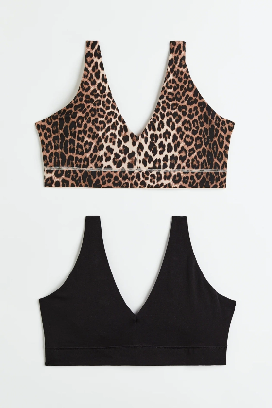 2-pack non-padded jersey bra tops - Sleeveless - Black/Leopard print - Ladies | H&M GB