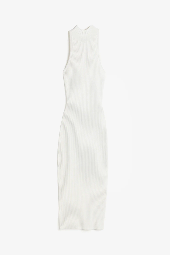 Robe en maille côtelée avec col cheminée - Col semi-montant - Sans manches - Blanc - FEMME | H&M FR