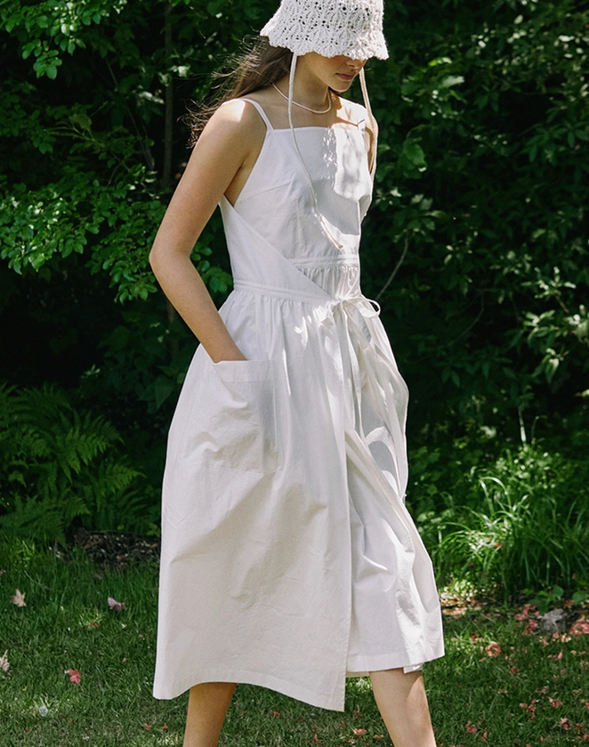 Ribbon Sleeveless Wrap Dress - White : NONLOCAL