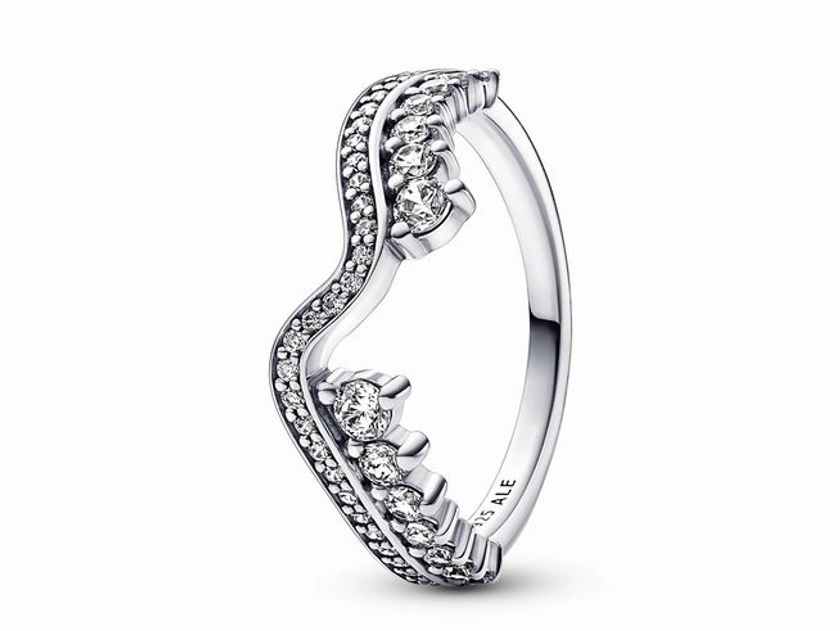 Pandora Ring 192543C01-52 - Funkelnder asymmetrischer Wellenring - Silber - Zirkonia - Gr. 52 192543052