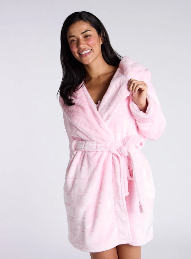 Fluffy cut fur short dressing gown