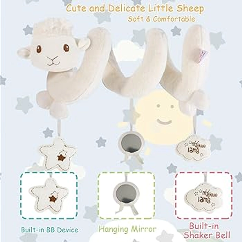 AQXONG Jouet Suspendu en Spirale pour Bébé, Jouet Animal Hochet Bébé, Jouet Peluche en Spirale, Lit Suspendu Jouet, Berceau Hochet Jouets Animales avec 6 Boucles de Suspension 0 3 6 9 12 Mois