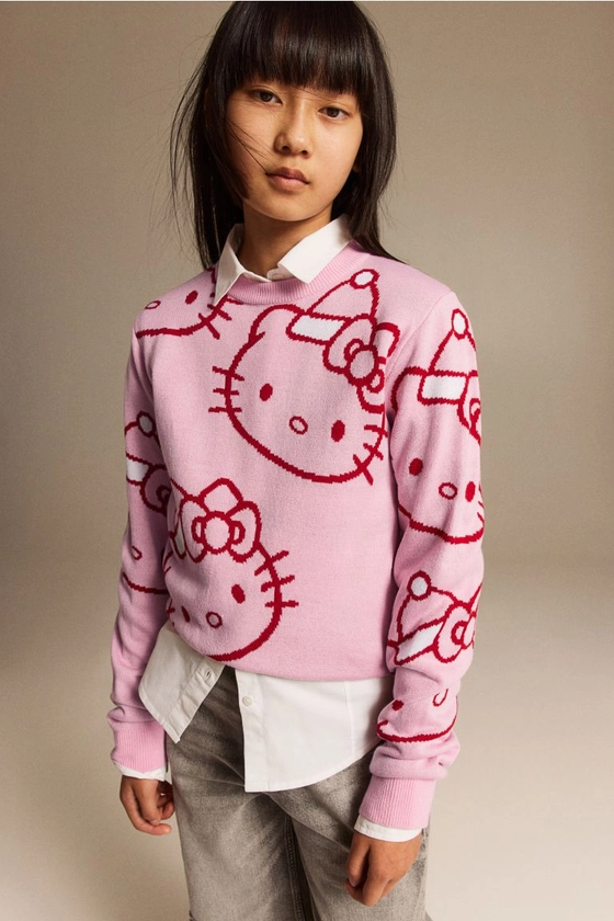 Jacquard Knit Sweater - Pink/Hello Kitty - Kids | H&M AU