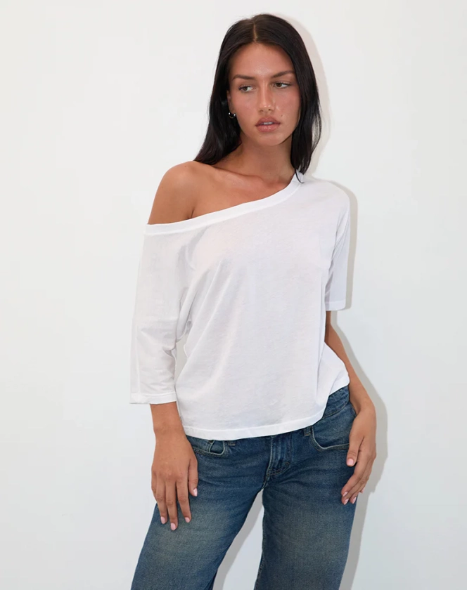 Daman Off Shoulder Basic Jersey Top in White