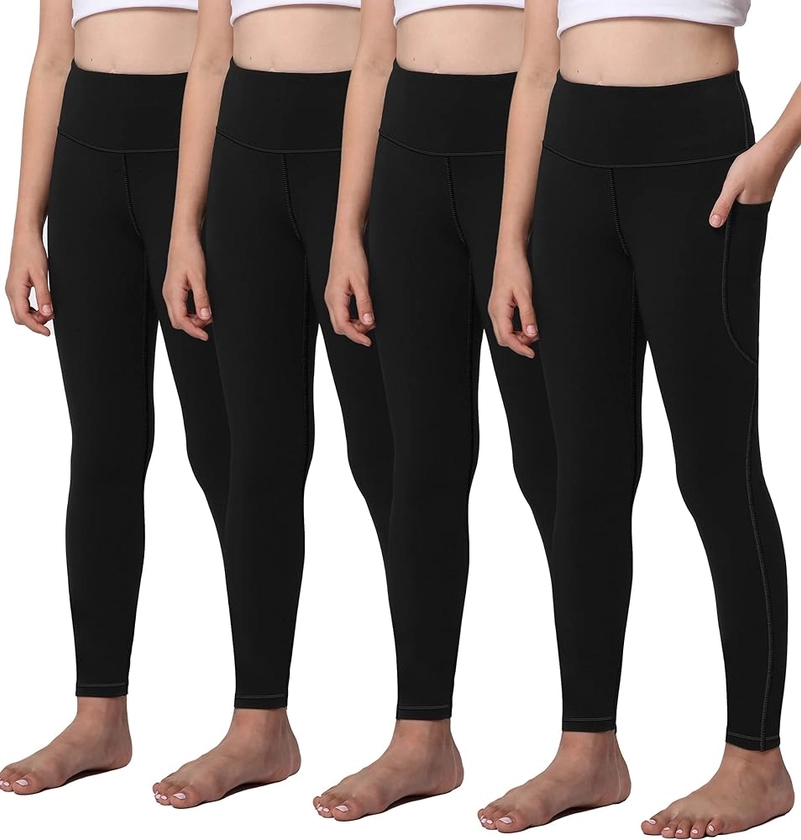 Amazon.com: Yoga Active Leggings for Girls with 2 Pockets - Kids Workout Yoga Pants for Athletic (Pack of 4) : Clothing, Shoes & Jewelry