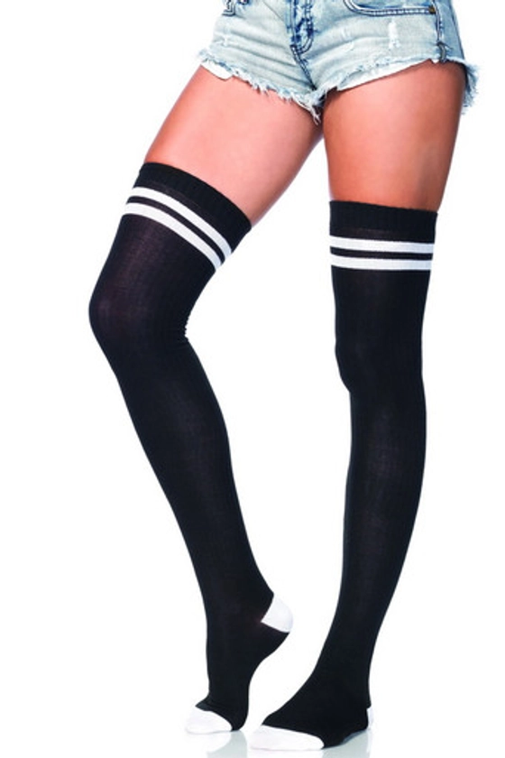 Black & White Ribbed Athletic Thigh Highs