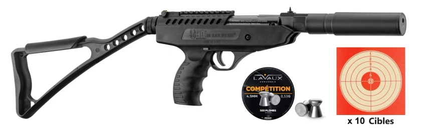 Pistolet à plombs BLACK OPS Langley Silencer Hitman (10 joules) "Pack Loisir" cal.4,5mm - Armes de loisirs sur armurerie-lavaux.com