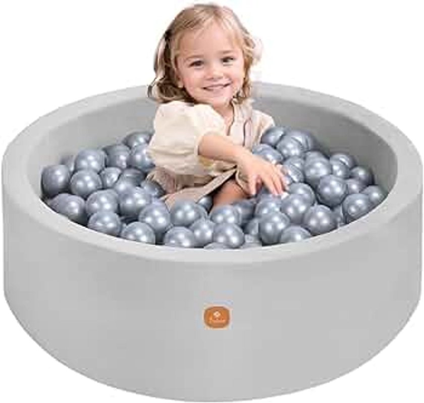 Dodozen Piscine à Balles Molles 90x30cm/200 ∅ 7cm Balles pour Bébé Enfant - Mousse Haute Résilience - Velours Super Doux - Nettoyage Amovible -Gris:Gris