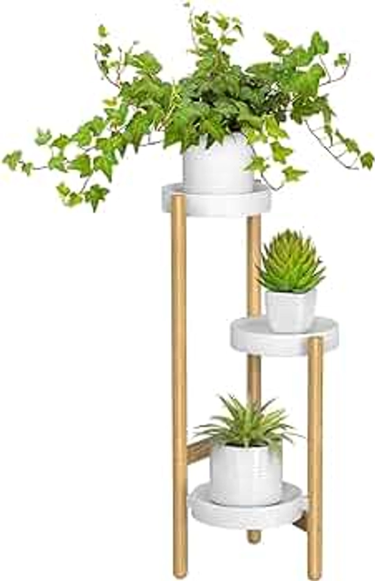the lux | Bamboo Plant Stand | 3 Tier Tall Flower Stand & Corner Shelf For Indoor Plant, House Plants & Outdoor Garden