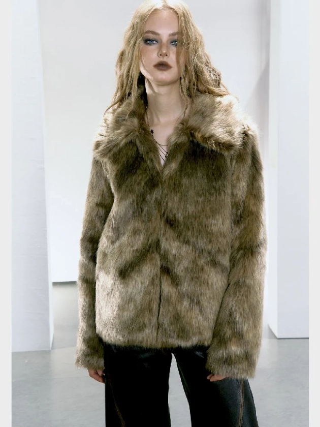 Brown Glossy Eco Fur Coat【s0000005154】