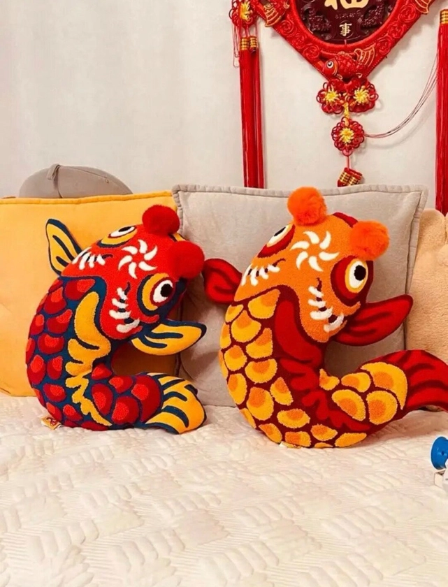 Handmade Embroidery Cushion: Koi Fish
