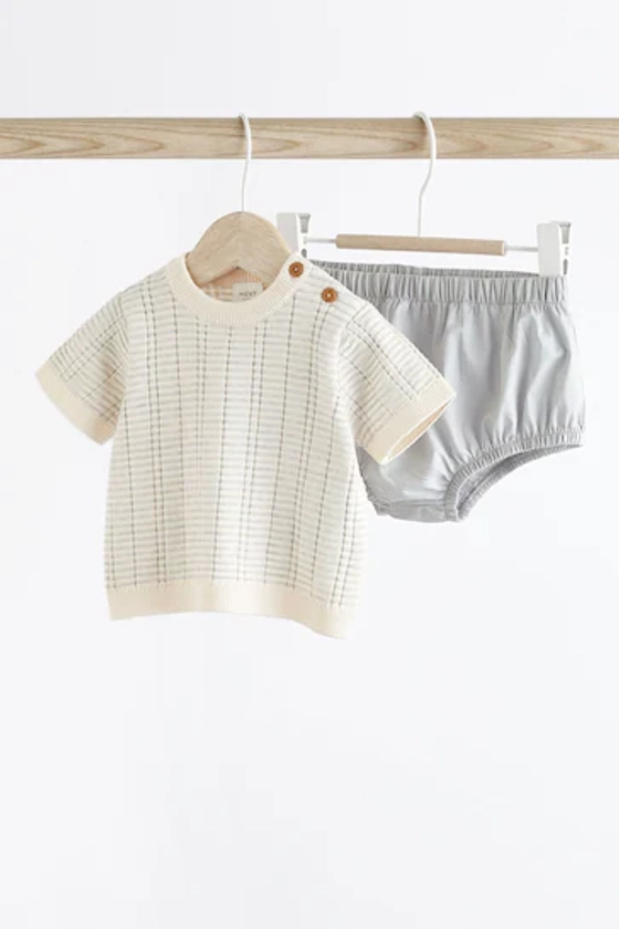 Buy Grey/White Knitted Baby Top and Bloomer Short Set (0mths-2yrs) from the Next UK online shop