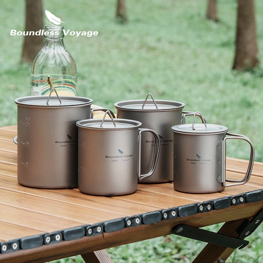 Boundless Voyage Titanium Mug Camping Coffee Tea Cup with Lid Lightweight Cookware Outdoor Travel Tableware Small Hanging Pot