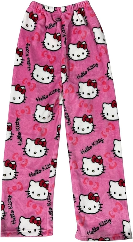 𝑯ello 𝙆itty Pyjama Pantalon Femmes Flanelle Pyjamas Filles Polaire Chaud Dessin Animé en Laine Kawaii à La Mode Pyjamas Flannel Pantalons Femme Hiver Imprimé Maison DéContracté Pyjama Pantalon