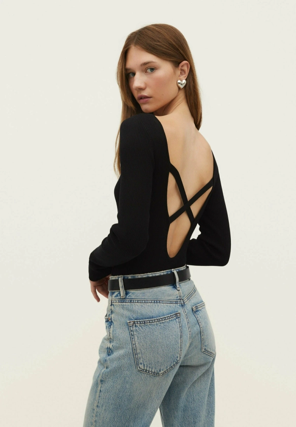 Stradivarius WITH AN OPEN BACK - T-shirt à manches longues - black/noir - ZALANDO.FR