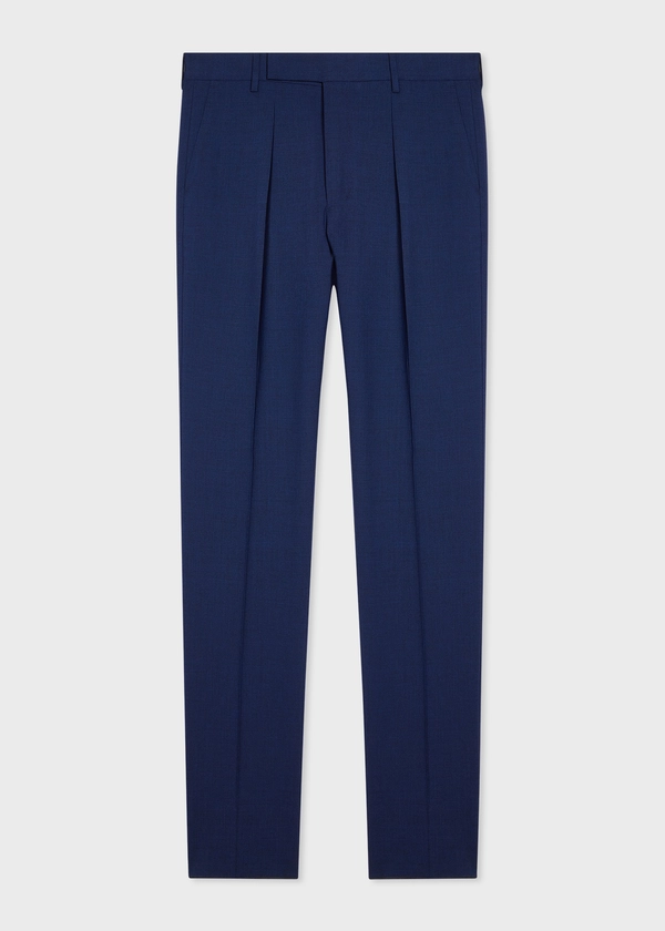 Tapered-Fit Royal Blue Overdye Marl Stretch-Wool Pleated Trousers