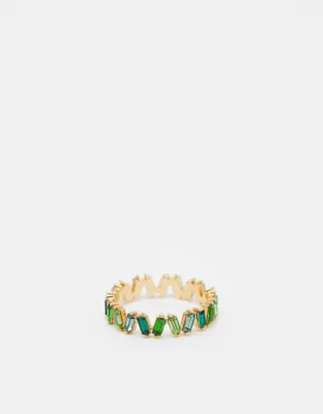 ASOS DESIGN Curve - Ring met rechthoekige groene steentjes in dezelfde kleurschakering in goudkleur