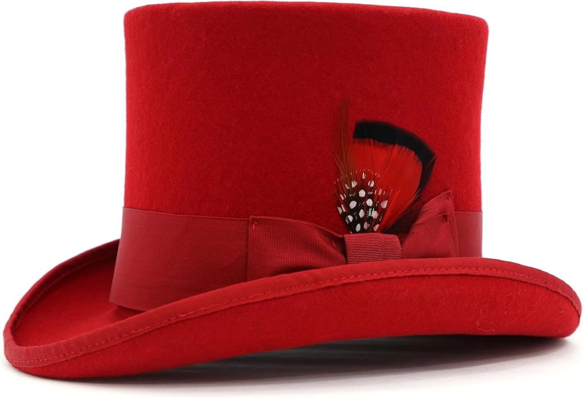 Wool Felt Top Hat /18 Colors/with Grosgrain Ribbon and Removable Feather- Unisex, Men, Women