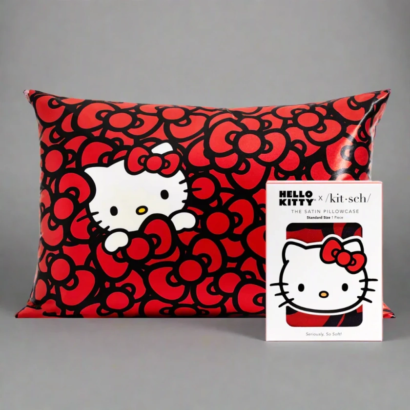 Hello Kitty x Kitsch Satin Pillowcase - Hello Kitty Bathes in a Sea of Bows