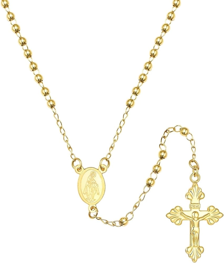 Amazon.com: Juvux Cross Necklace Rosary Beads Catholic, Christian Gifts Cross Necklace with Gift Box, Rosary Necklace, Y Necklace Chain for Women Men -20 Inch (Gold): Clothing, Shoes & Jewelry