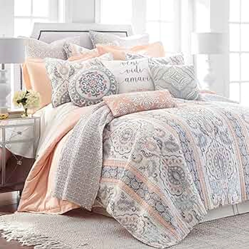 Levtex Home Darcy King Quilt Set, Floral, 100% Cotton, Gray