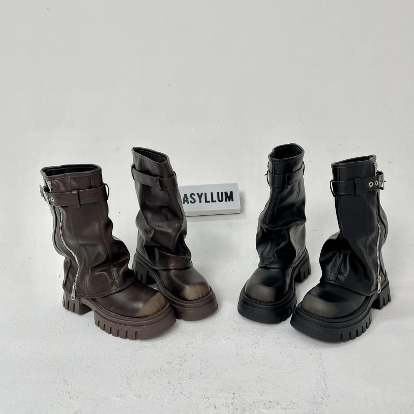 Platform Fold Over Chunky Mid-Calf Vegan Leather Boots