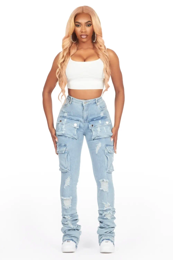 Noor Light Wash Cargo Super Stacked Jean