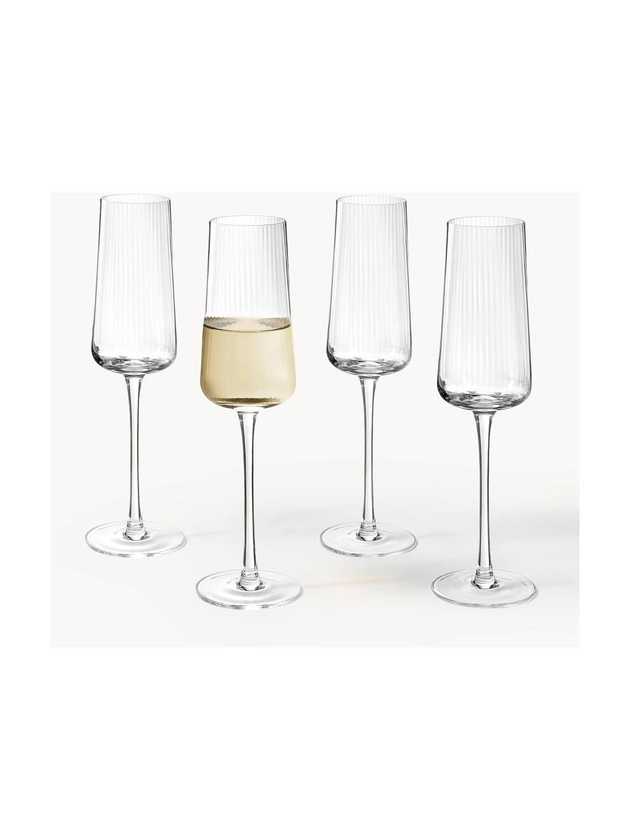 Flûtes à champagne artisanales en verre strié Cami, 4 pièces