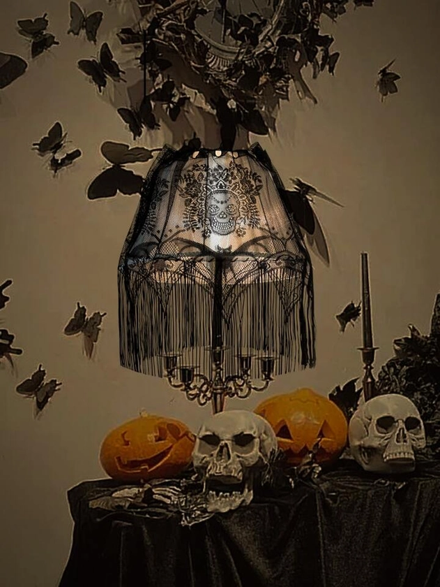 1pc Black Skull Head Lampshade For Halloween Decoration