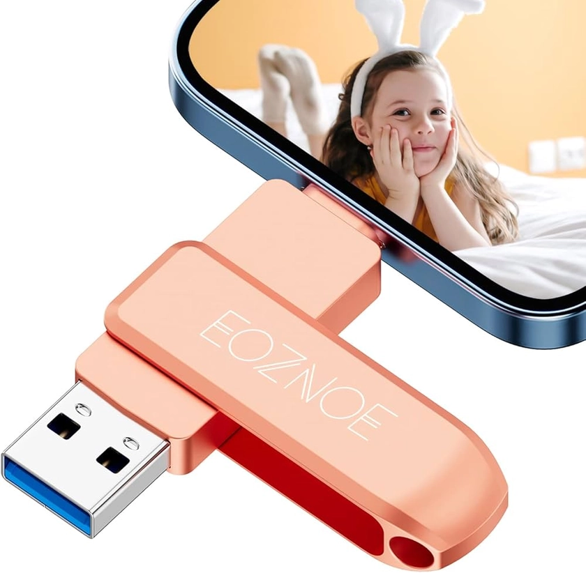 EOZNOE Clé USB 256 Go pour iPhone Compatible OTG Android/iPad/Mac/PC,Cle USB pour iPhone Stockage Externe Sauvegardez Vos Photos et Vidéos sans Applications.